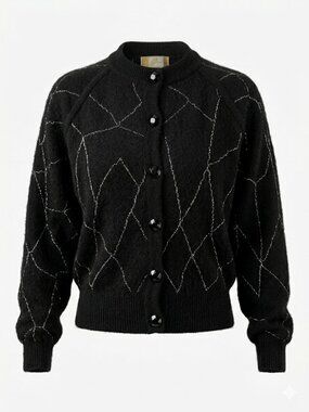 VTG West Germany Angora Spiderweb Cardigan - Batwing Gothic Glam Shimmer Size S